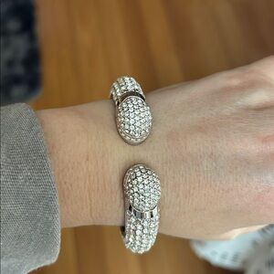 Joan Boyce “Kissable” Pave Clear Crystal Silver-tone Bangle Bracelet